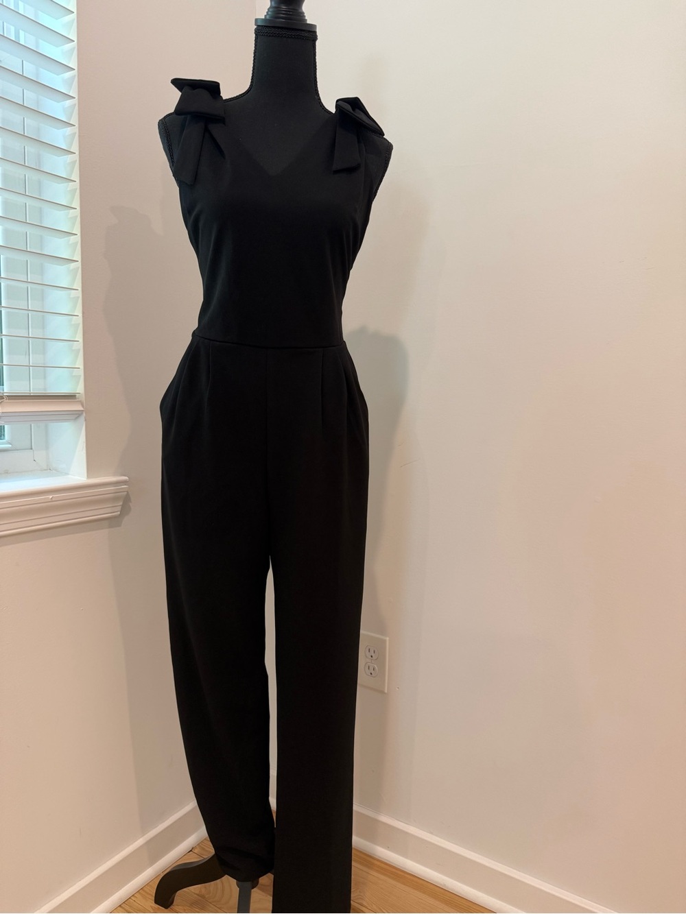 Love, Ady Black Bow Shoulder Jumpsuit | NWT | Large